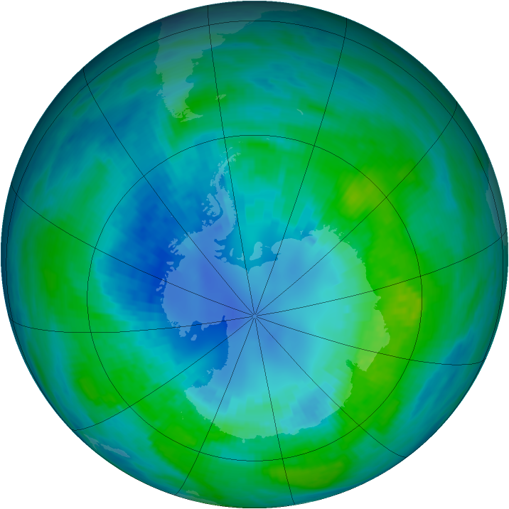 Antarctic ozone map for 12 April 1989